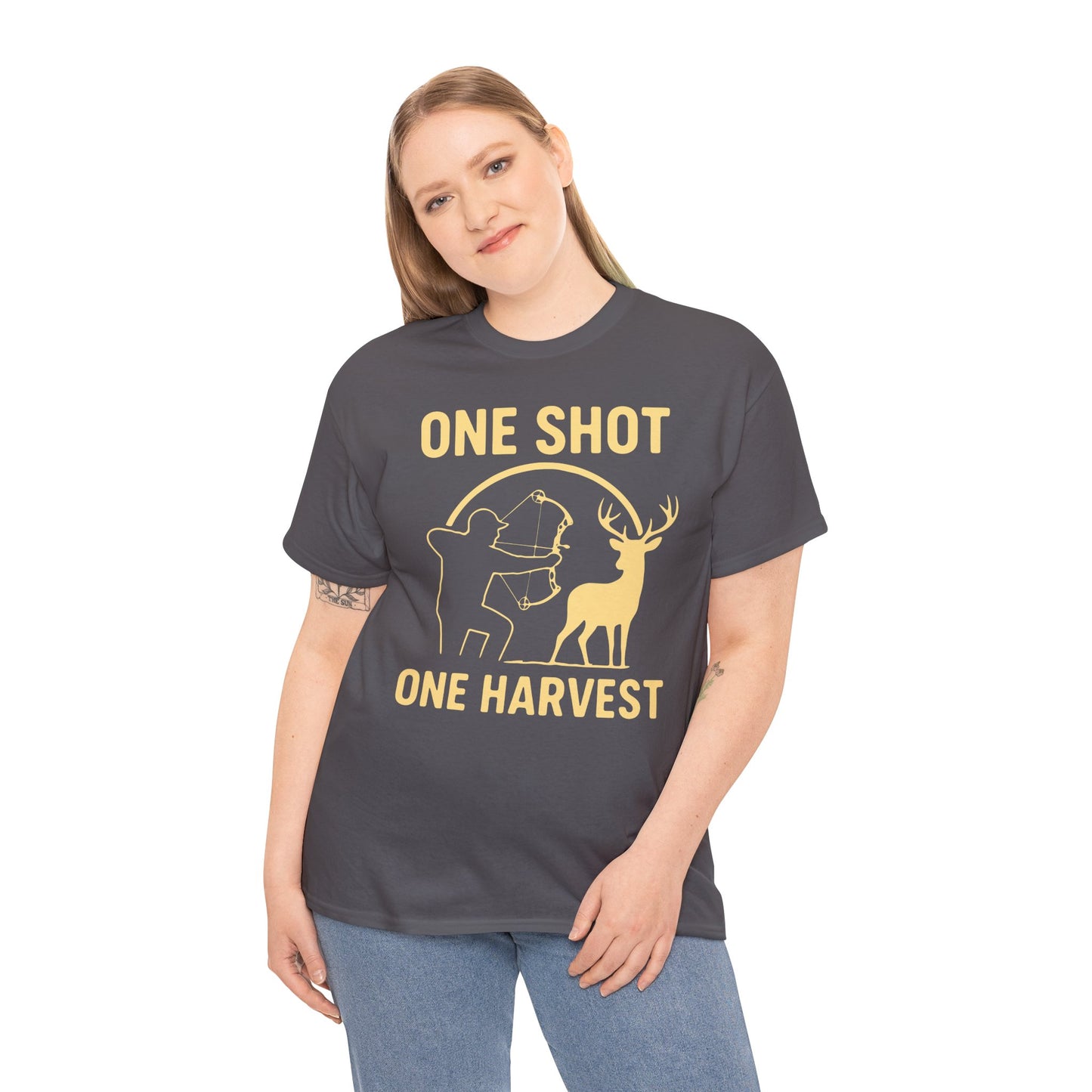 Hunting Enthusiast Tee, One Shot One Harvest T-Shirt, Gift for Hunters, Outdoor Adventure Wear, Casual Nature Lover Apparel