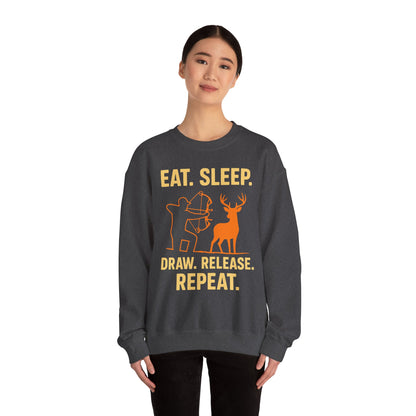 Eat Sleep Draw Release Repeat Unisex Sweatshirt | Perfect Gift for Hunters, Outdoor Enthusiasts, Archery Lovers, Casual Comfort