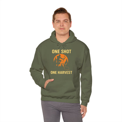 Hunting Theme Unisex Hoodie, One Shot One Harvest, Fall Apparel, Outdoor Gear, Gift for Hunters, Cozy Hoodie