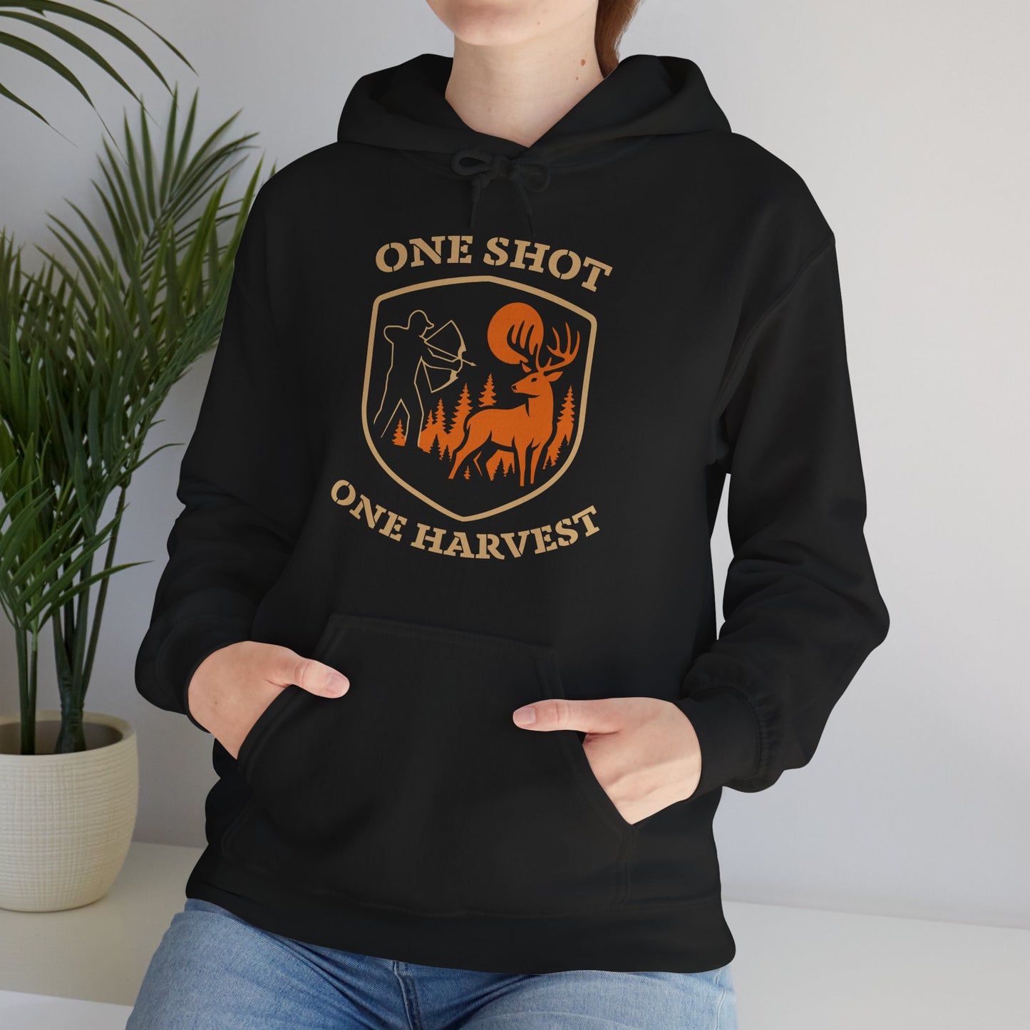 One Shot One Harvest Unisex Hoodie | Hunting Mood Hooded Sweatshirt, Gift for Outdoor Enthusiasts, Cozy Hoodie for Fall Adventures