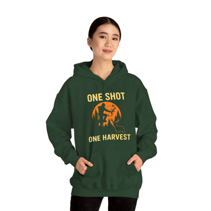 Hunting Theme Unisex Hoodie, One Shot One Harvest, Fall Apparel, Outdoor Gear, Gift for Hunters, Cozy Hoodie