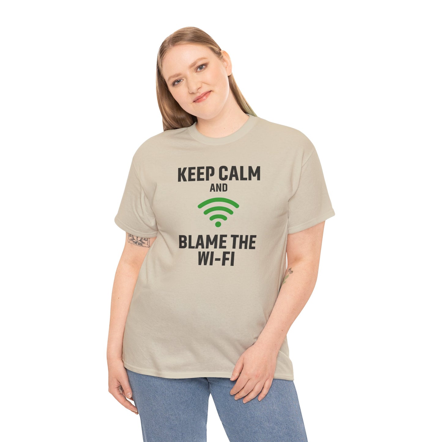 Keep Calm Blame the Wi-Fi Tee | Unisex Heavy Cotton Shirt for Tech Lovers, Funny Office Gift, Internet Humor Apparel, Casual Wear
