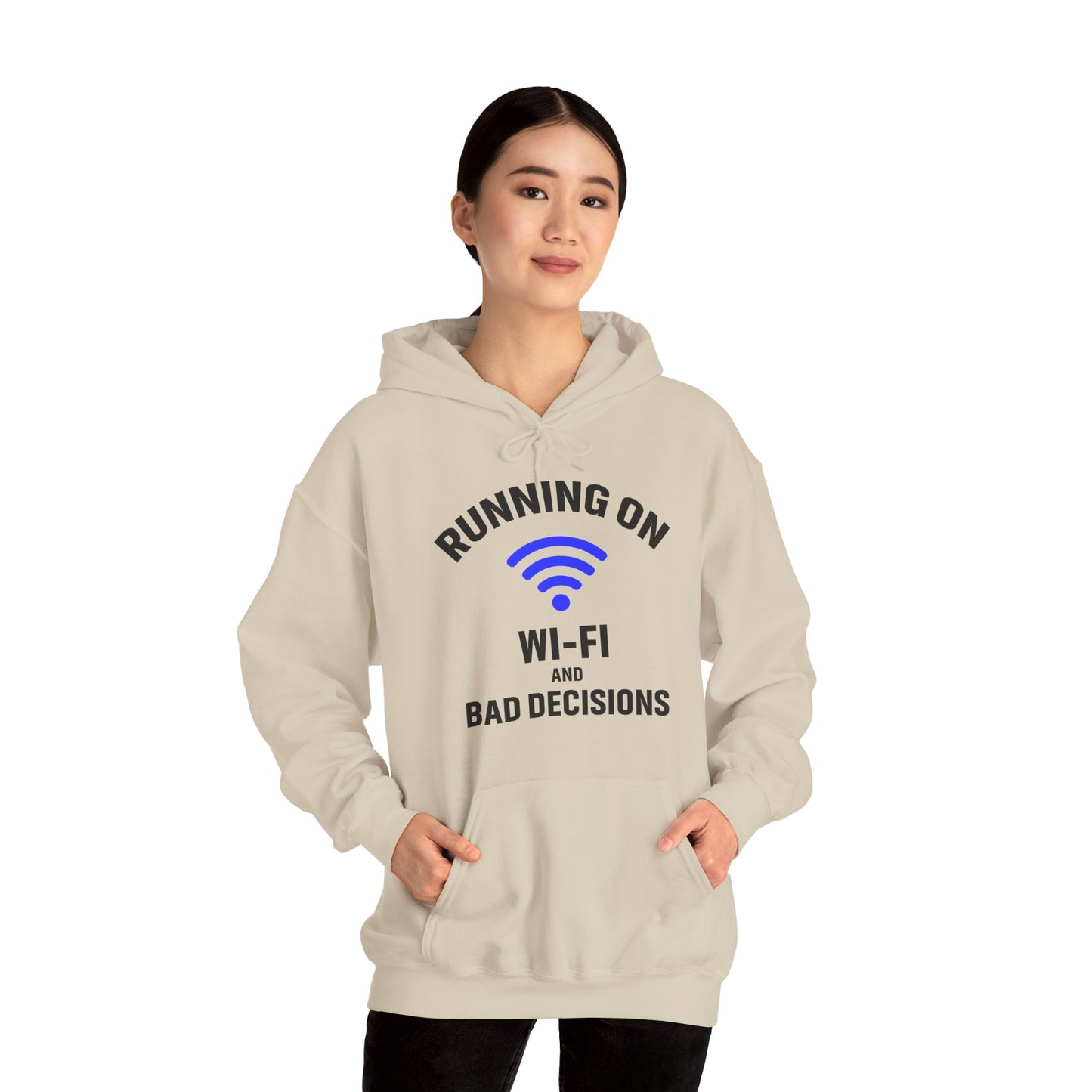 Running On Wi-Fi And Bad Decisions Unisex Hoodie | Fun Sweatshirt for Tech Lovers, Gift for College Students, Tech Humor Gift