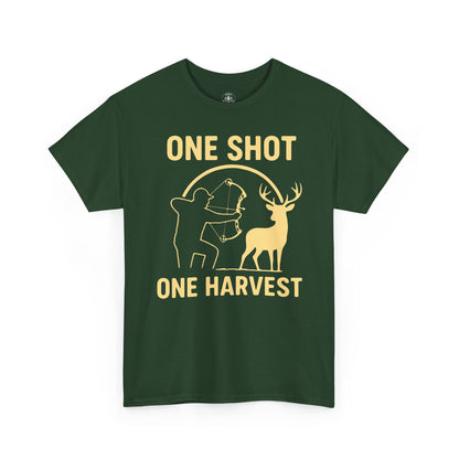 Hunting Enthusiast Tee, One Shot One Harvest T-Shirt, Gift for Hunters, Outdoor Adventure Wear, Casual Nature Lover Apparel