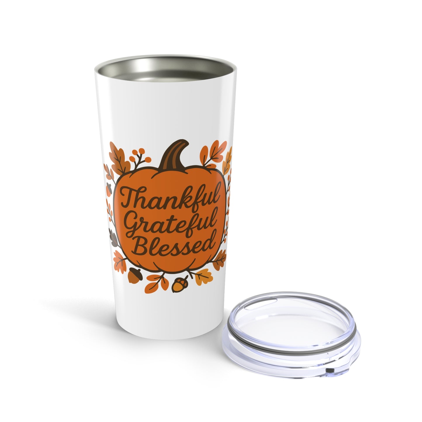 Thankful Grateful Blessed Pumpkin Tumbler - 20oz Travel Mug for Autumn, Thanksgiving Gift, Fall Decor, Holiday Beverage Cup