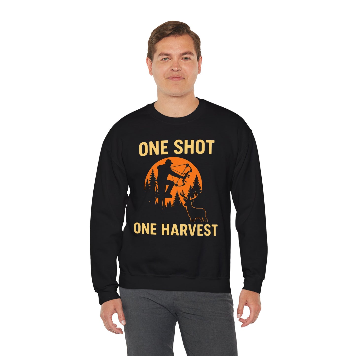 Hunting Crewneck Sweatshirt, One Shot One Harvest Sweatshirt, Gift for Hunters, Outdoor Apparel, Fall Outfit, Harvest Season Sweatshirt