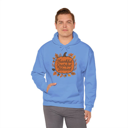 Thankful Grateful Blessed Unisex Hoodie | Cozy Fall Sweatshirt, Autumn Apparel, Thanksgiving Gift, Seasonal Comfort