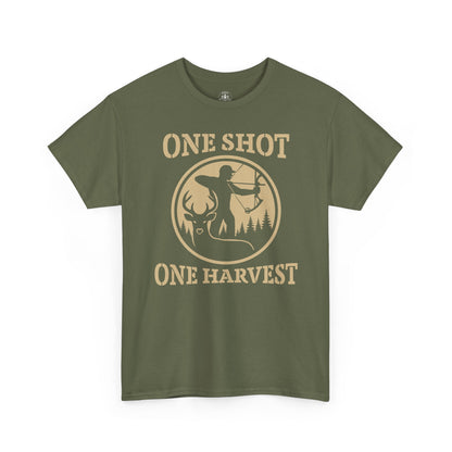 Hunting Tee, One Shot One Harvest Unisex Heavy Cotton Shirt, Outdoor Adventure Wear, Gift for Hunters, Camping Apparel, Fall Sportswear