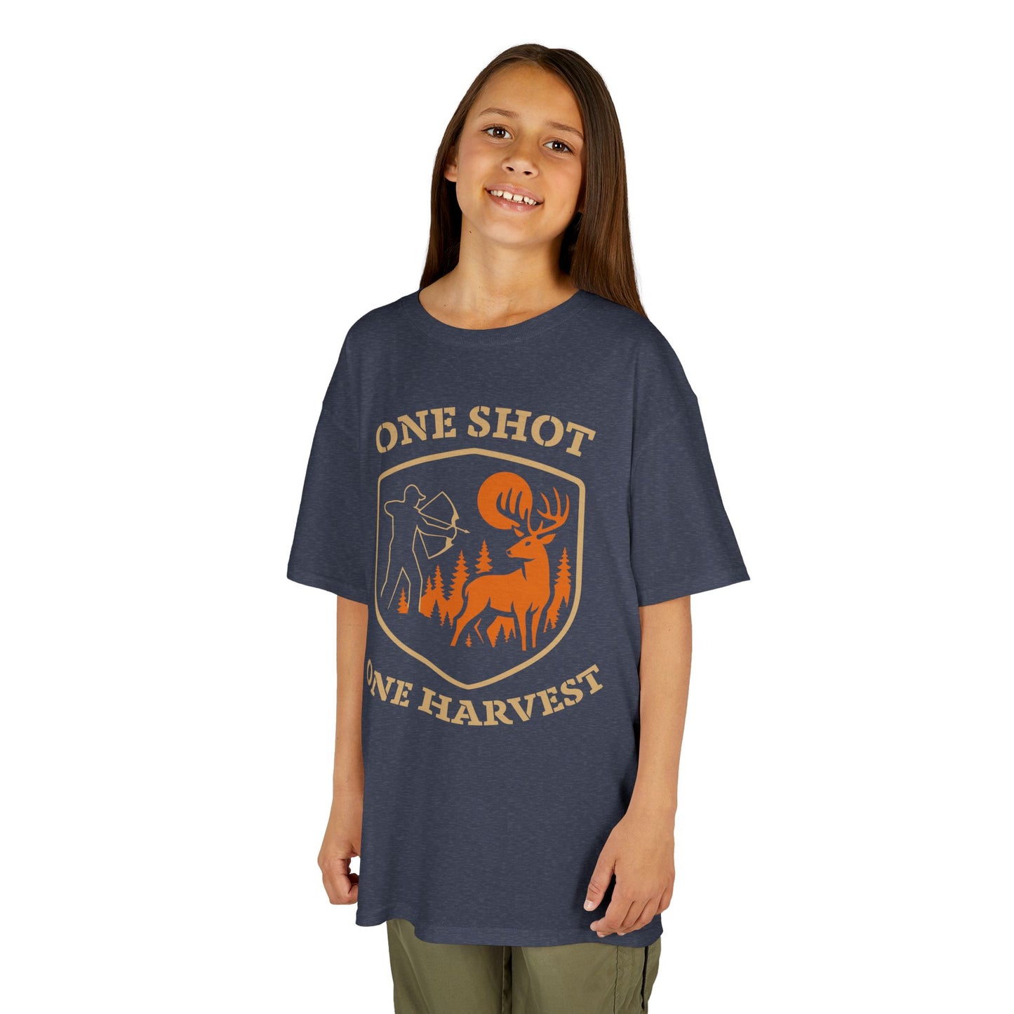 One Shot One Harvest Youth Unisex T-Shirt | Outdoor Adventure Shirt, Gifts for Young Hunters, Nature Lover Apparel