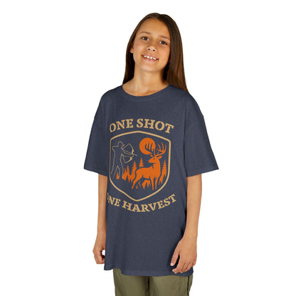 One Shot One Harvest Youth Unisex T-Shirt | Outdoor Adventure Shirt, Gifts for Young Hunters, Nature Lover Apparel