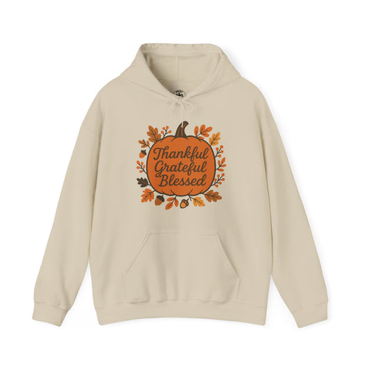 Thankful Grateful Blessed Unisex Hoodie | Cozy Fall Sweatshirt, Autumn Apparel, Thanksgiving Gift, Seasonal Comfort