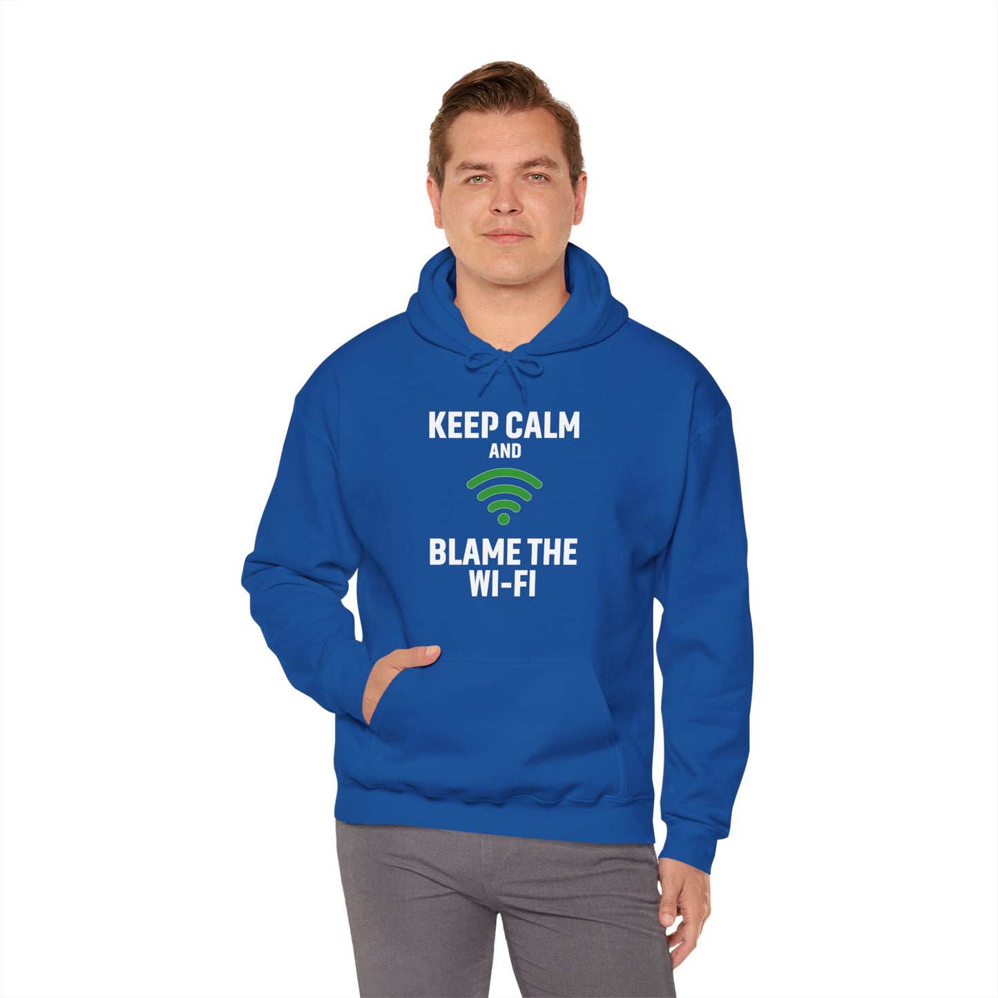 Keep Calm Blame the Wi-Fi Hoodie | Comfortable Unisex Hoodie for Internet Lovers, Gift for Tech Enthusiasts, Office Gift