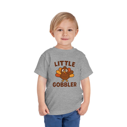 Little Gobbler Toddler Unisex T-Shirt | Thanksgiving Tee, Cute Turkey T-Shirt for Kids, Fall Family Celebration Wear