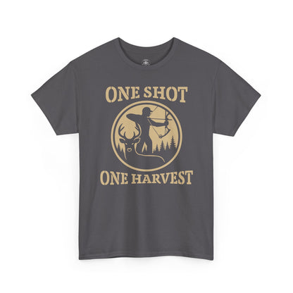 Hunting Tee, One Shot One Harvest Unisex Heavy Cotton Shirt, Outdoor Adventure Wear, Gift for Hunters, Camping Apparel, Fall Sportswear