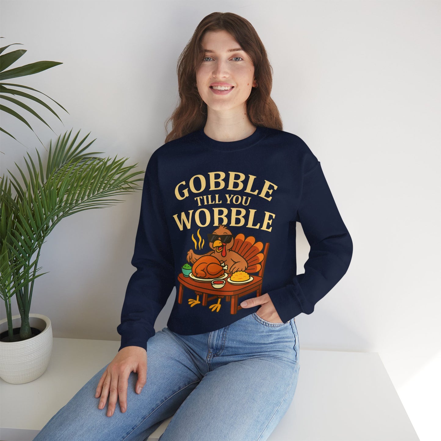 Gobble Till You Wobble Unisex Sweatshirt | Thanksgiving Crewneck, Funny Fall Apparel, Cozy Holiday Gift, Turkey Lover Sweater
