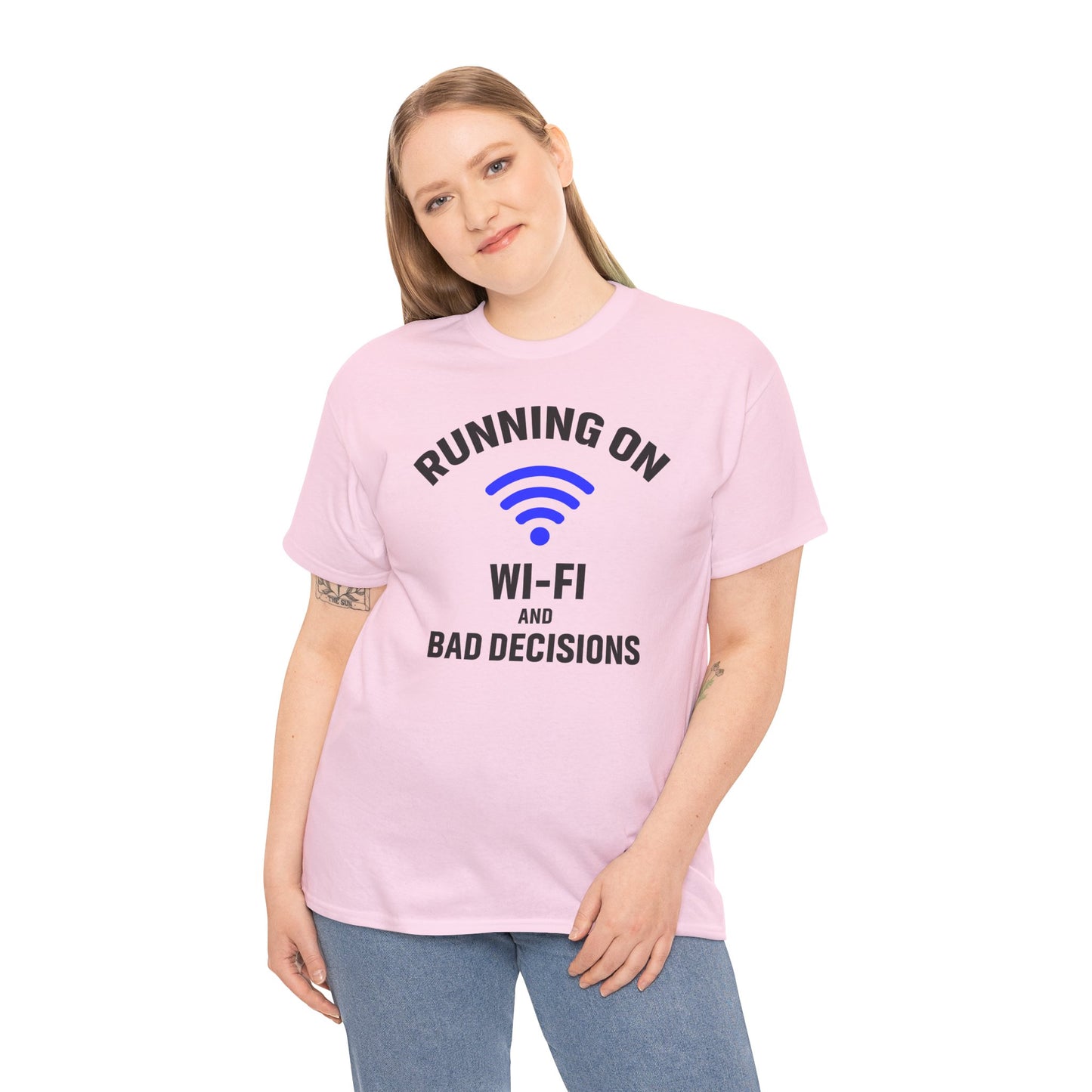 Running On Wi-Fi And Bad Decisions Unisex T-Shirt | Funny Tee for Tech Lovers, Gift for Internet Junkies, Office Gift