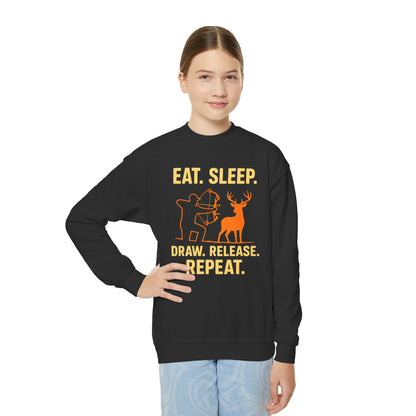 Eat Sleep Draw Release Repeat Youth Unisex Sweatshirt | Cute Hunter Sweatshirt, Gift for Nature Lovers, Outdoor Adventure Apparel