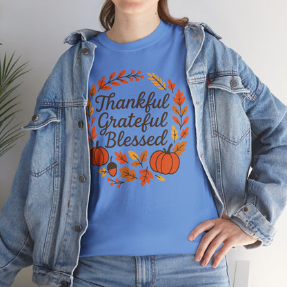 Thankful Grateful Blessed Unisex T-Shirt | Great Tee for Fall, Thanksgiving Gift, Autumn Apparel, Graphic Tee