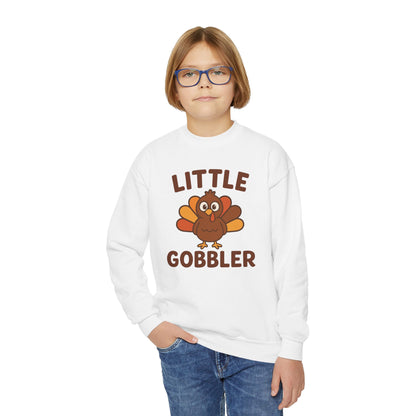 Youth Little Gobbler Crewneck Sweatshirt for Thanksgiving, Cute Holiday Gift for Kids, Thanksgiving Sweater, Kids Fall Fashion
