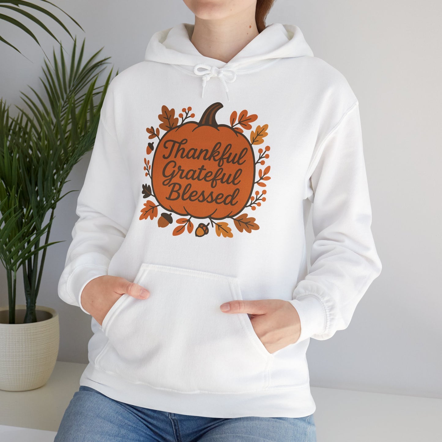 Thankful Grateful Blessed Unisex Hoodie | Cozy Fall Sweatshirt, Autumn Apparel, Thanksgiving Gift, Seasonal Comfort