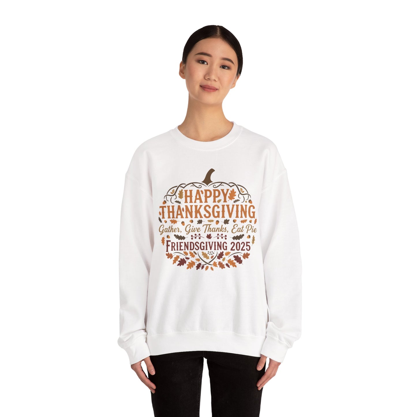 Happy Thanksgiving Friendsgiving 2025 Unisex Sweatshirt | Cozy Fall Apparel, Gift for Friends, Pumpkin Design, Autumn Fashion