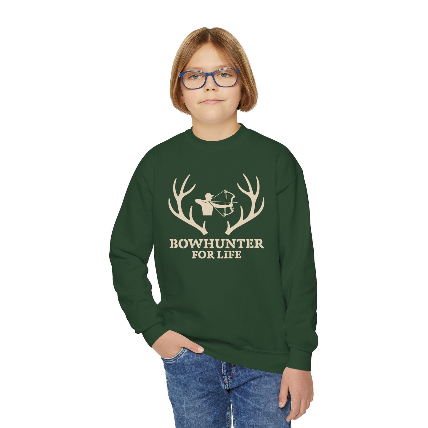 Bowhunter for Life Youth Crewneck Sweatshirt, Hunting Gift, Kids Sweatshirt, Outdoor Apparel, Archery Design, Youth Hoodie