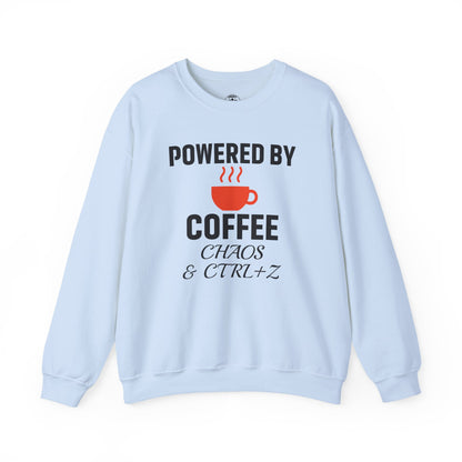 Powered By Coffee Chaos And CTRL+Z Unisex Sweatshirt | Cozy Gift for Coffee Lovers, Trendy Casual Wear, Perfect for Office Gift