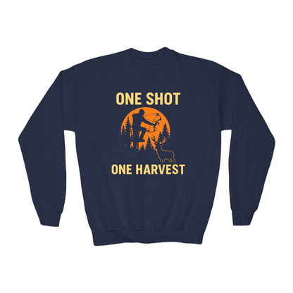 One Shot One Harvest Youth Unisex Sweatshirt | Perfect for Young Outdoorsmen, Fall Gifts, Family Adventures, Sporty Style