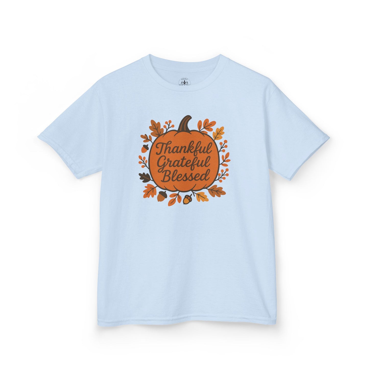 Thankful Grateful Blessed Youth Unisex T-Shirt | Fall Shirt, Autumn Outfit, Thanksgiving Gift, Kids Cotton Tee