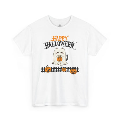 Halloween Cat Heavy Cotton Tee, Unisex, Spooky Fall Apparel, Cat Lover Shirt
