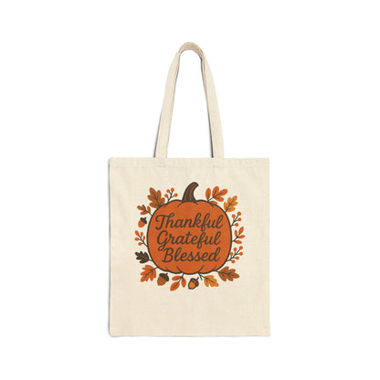 Thankful Grateful Blessed Cotton Canvas Tote Bag, Fall Tote, Autumn Gift, Thanksgiving Shopping Bag, Eco-Friendly Reusable Bag