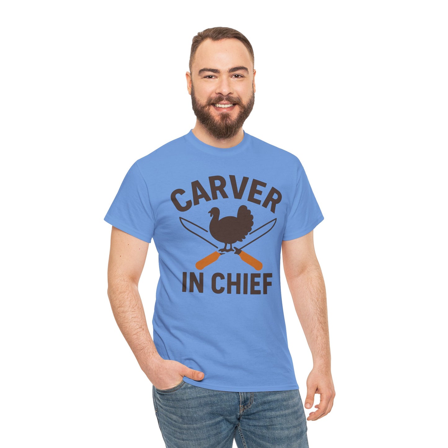 Carver In Chief Unisex T-Shirt | Holiday Shirt, Thanksgiving Gift, Family Gathering Apparel, Turkey Day Style, Funny Thanksgiving Tee