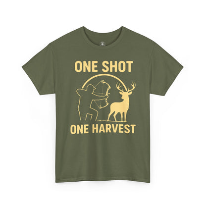 Hunting Enthusiast Tee, One Shot One Harvest T-Shirt, Gift for Hunters, Outdoor Adventure Wear, Casual Nature Lover Apparel
