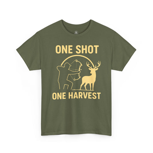 Hunting Enthusiast Tee, One Shot One Harvest T-Shirt, Gift for Hunters, Outdoor Adventure Wear, Casual Nature Lover Apparel