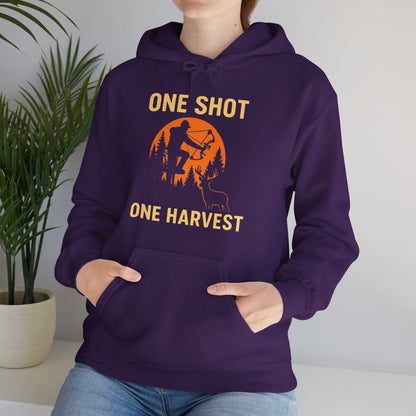 Hunting Theme Unisex Hoodie, One Shot One Harvest, Fall Apparel, Outdoor Gear, Gift for Hunters, Cozy Hoodie