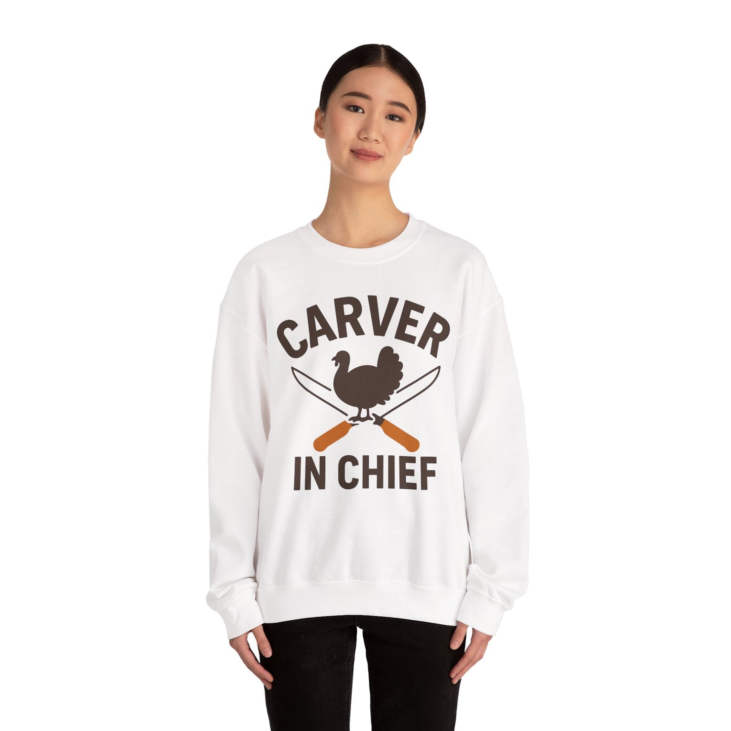 Carver In Chief Unisex Sweatshirt | Funny Thanksgiving Gift, Crewneck, Holiday Apparel, Family Gathering Outfit