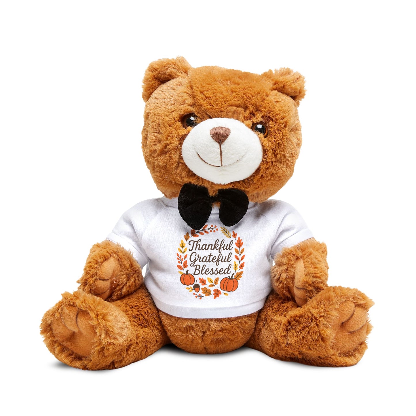 Thankful Grateful Blessed Teddy Bear Gift | Cute Plush Toy with Custom T-Shirt, Thanksgiving Gift, Cozy Home Decor