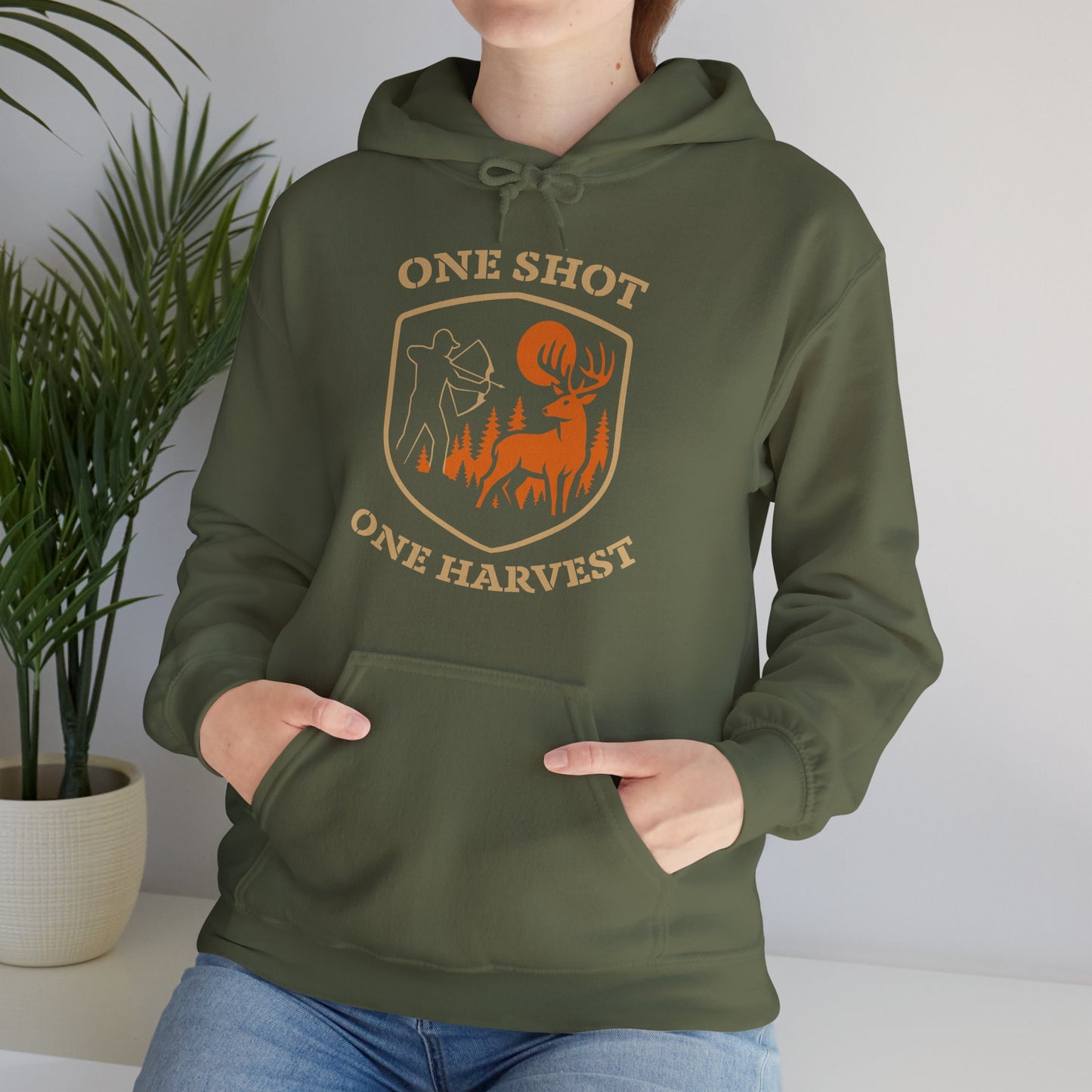 One Shot One Harvest Unisex Hoodie | Hunting Mood Hooded Sweatshirt, Gift for Outdoor Enthusiasts, Cozy Hoodie for Fall Adventures