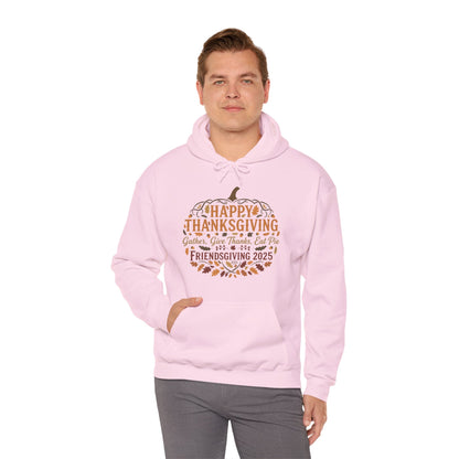 Happy Thanksgiving Friendsgiving 2025 Unisex Hoodie | Cozy Fall Sweatshirt, Autumn Gift, Family Gathering Apparel