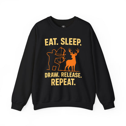 Eat Sleep Draw Release Repeat Unisex Sweatshirt | Perfect Gift for Hunters, Outdoor Enthusiasts, Archery Lovers, Casual Comfort