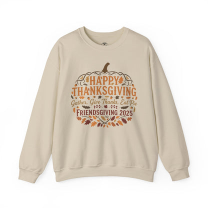 Happy Thanksgiving Friendsgiving 2025 Unisex Sweatshirt | Cozy Fall Apparel, Gift for Friends, Pumpkin Design, Autumn Fashion