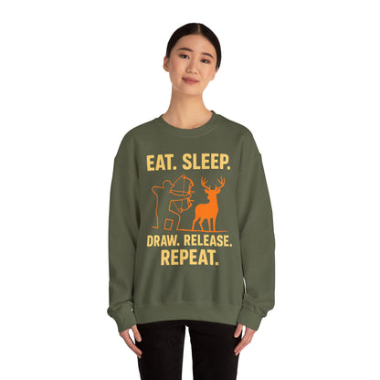 Eat Sleep Draw Release Repeat Unisex Sweatshirt | Perfect Gift for Hunters, Outdoor Enthusiasts, Archery Lovers, Casual Comfort