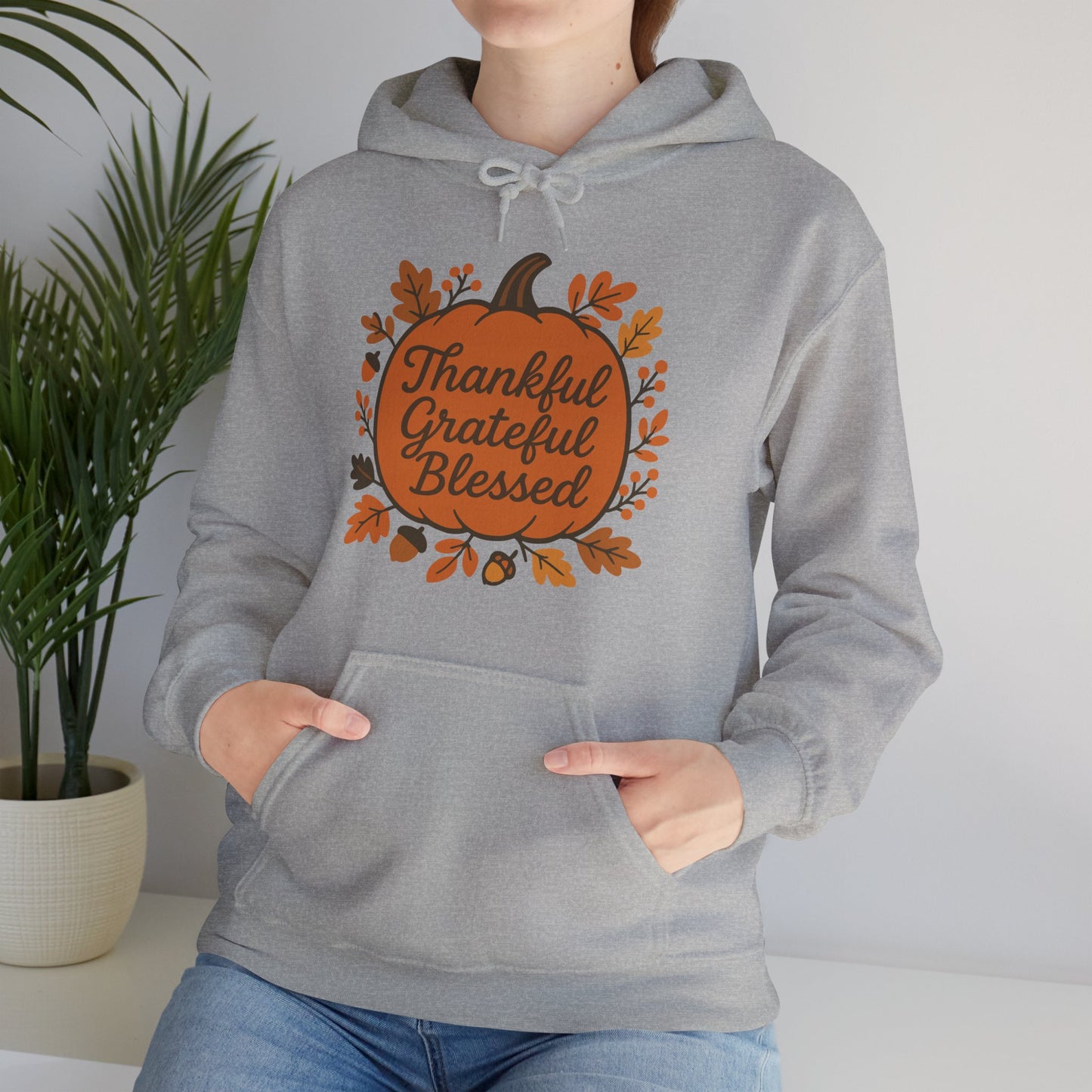 Thankful Grateful Blessed Unisex Hoodie | Cozy Fall Sweatshirt, Autumn Apparel, Thanksgiving Gift, Seasonal Comfort