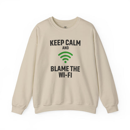 Keep Calm Blame the WiFi Funny  Sweatshirt, Geeky Crewneck, Internet Humor Apparel, Gift for Tech Lovers, Cozy Lounge Wear
