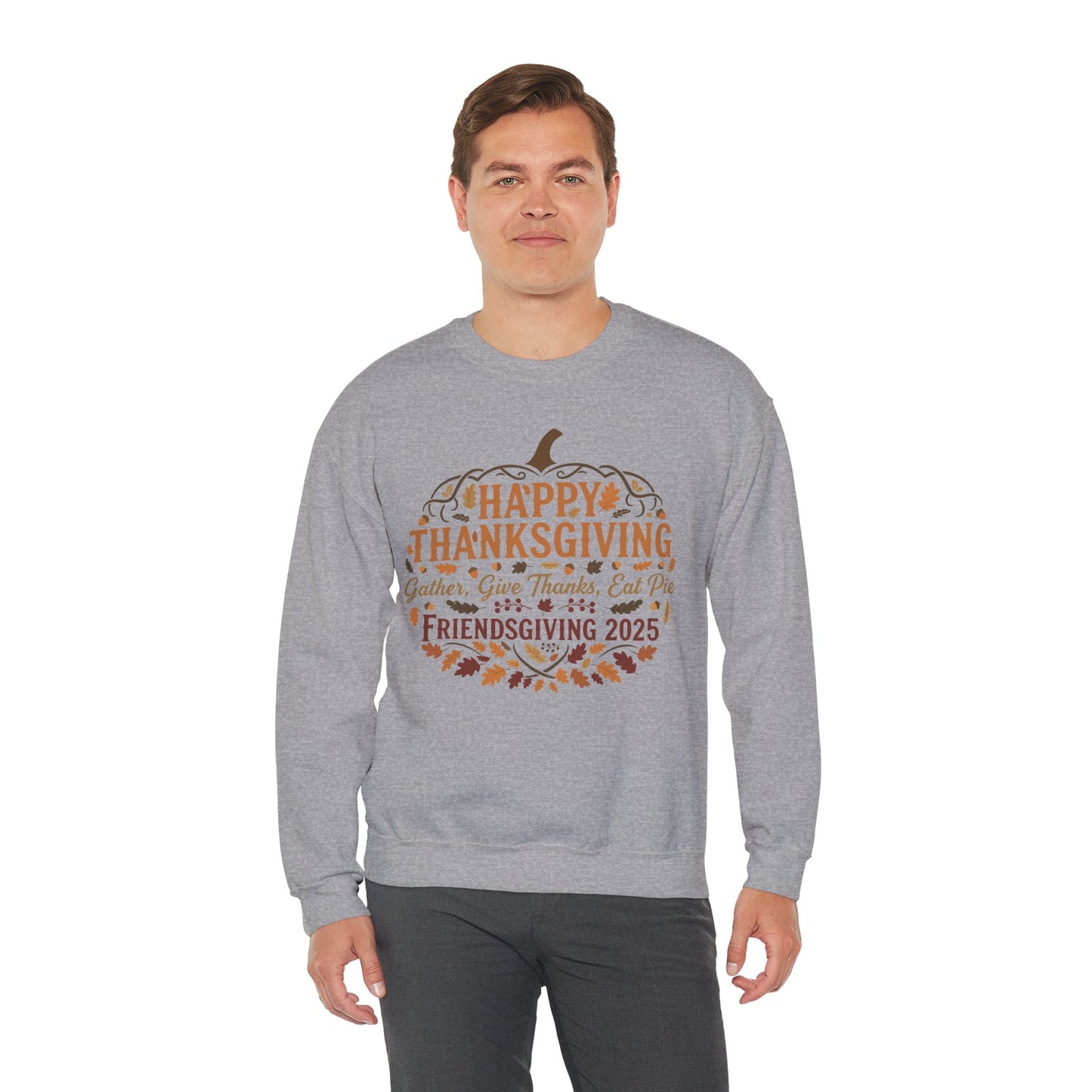 Happy Thanksgiving Friendsgiving 2025 Unisex Sweatshirt | Cozy Fall Apparel, Gift for Friends, Pumpkin Design, Autumn Fashion