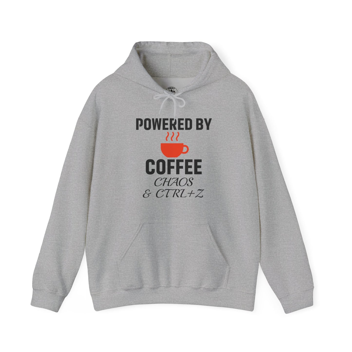 Powered By Coffee Chaos And CTRL+Z Unisex Hoodie | Cozy Gift for Coffee Lovers, Funny Sweatshirt, Office Work Attire, Perfect Gift