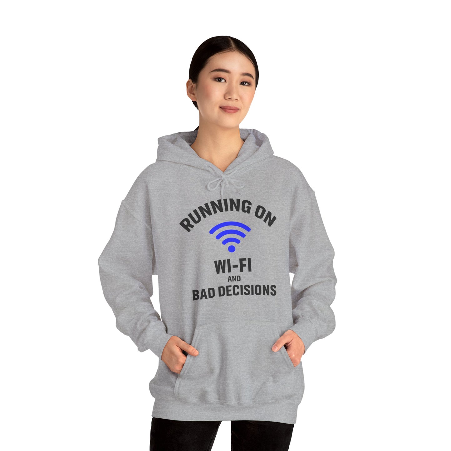 Running On Wi-Fi And Bad Decisions Unisex Hoodie | Fun Sweatshirt for Tech Lovers, Gift for College Students, Tech Humor Gift