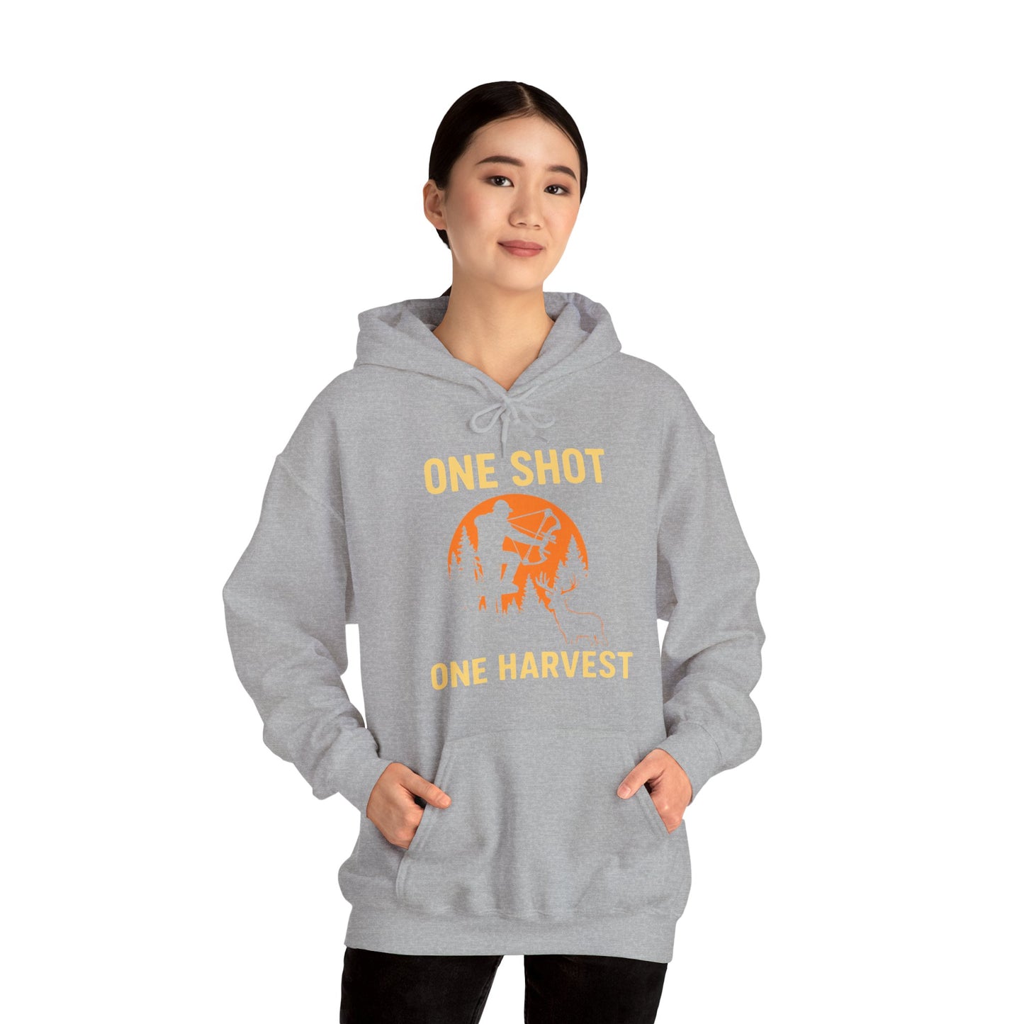 Hunting Theme Unisex Hoodie, One Shot One Harvest, Fall Apparel, Outdoor Gear, Gift for Hunters, Cozy Hoodie