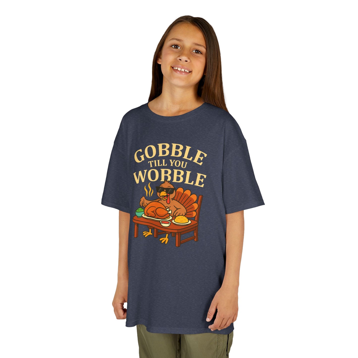 Gobble Till You Wobble Youth Unisex T-Shirt | Funny Thanksgiving Shirt, Family Gathering Apparel, Gifts for Kids