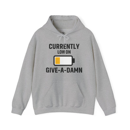 Currently Low On Give-A-Damn Unisex Hoodie | Casual Gift for Office Friends, Cozy Hoodie for Laughs, Humorous Apparel